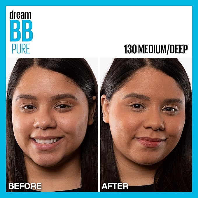 Maybelline Dream Pure Skin Clearing BB Cream, 8-in-1 Skin Perfecting Beauty Balm With 2% Salicylic Acid, Sheer Tint Coverage, Oil-Free, Medium/Deep, 1 Count-VivaGrace Women