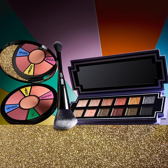LAURA GELLER NEW YORK Wheel fo Fortune Eye and Cheek Palette Kit - Prizewinnig Eyes Eyeshadow Palette + Face the Day Blush Palette + Dual-Ended Brush-VivaGrace Women