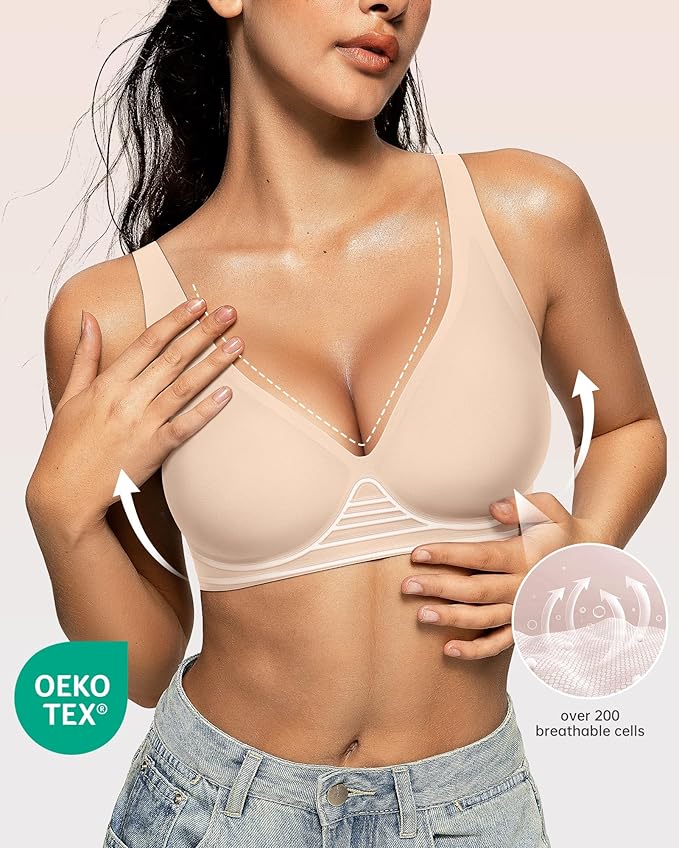 OEAK Womens Deep V Bras Wireless Comfortable Bra Supportive No Underwire Bras Tshirt Push Up Bralettes Plunge Seamless Bra-VivaGrace Women
