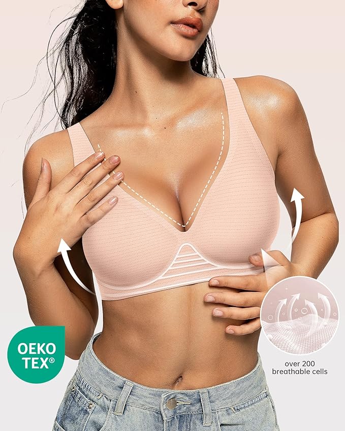 OEAK Womens Deep V Bras Wireless Comfortable Bra Supportive No Underwire Bras Tshirt Push Up Bralettes Plunge Seamless Bra-VivaGrace Women