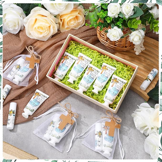 144 Pcs Christian Lip Balm Hand Cream Set Party Favors, Include 36 Bible Lip Balm 36 Moisturizing Hand Cream 36 Bags 36 Cards and Ropes for Accessories Gifts (Biblical, Cross)-VivaGrace Women