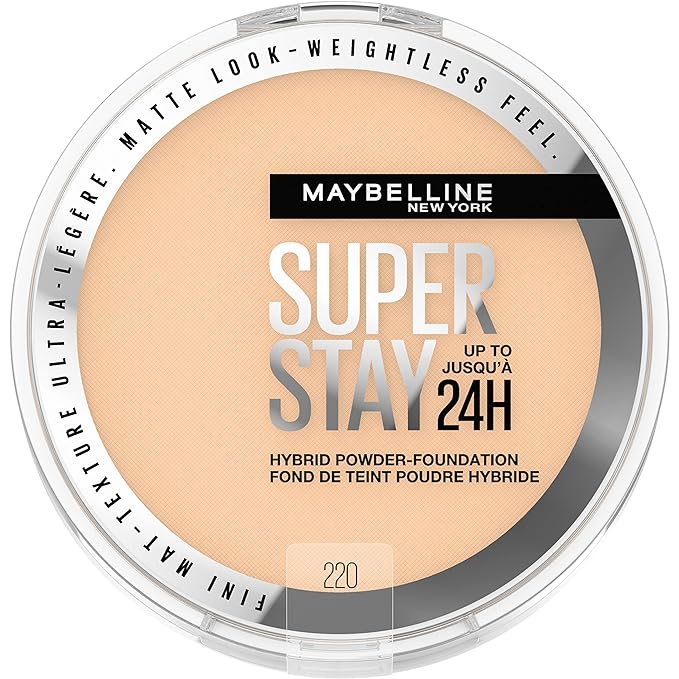 Maybelline Super Stay Up to 24HR Hybrid Powder-Foundation, Medium-to-Full Coverage Makeup, Matte Finish, 220, 1 Count-VivaGrace Women