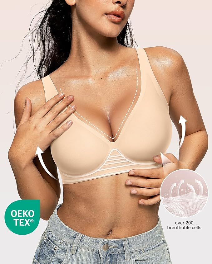 OEAK Womens Deep V Bras Wireless Comfortable Bra Supportive No Underwire Bras Tshirt Push Up Bralettes Plunge Seamless Bra-VivaGrace Women