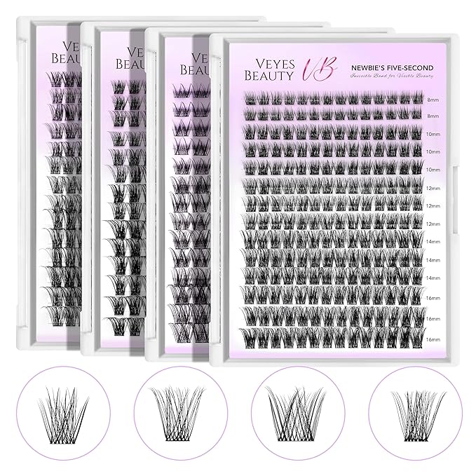VEYESBEAUTY Lash Clusters Individual Eyelash Extensions Thin & Invisible Band DIY False Eyelashes for Self-application Newbie's Five-Second Series Wispy Lash Tray, Boldeye 8-16mm Mixed Length-VivaGrace Women