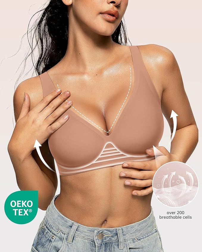 OEAK Womens Deep V Bras Wireless Comfortable Bra Supportive No Underwire Bras Tshirt Push Up Bralettes Plunge Seamless Bra-VivaGrace Women