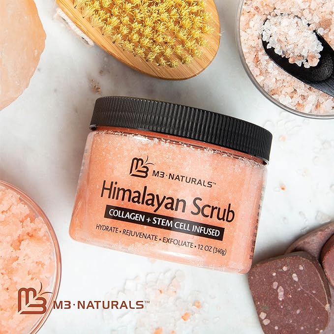 Himalayan Salt Scrub, Face, Foot, and Body Exfoliator with Collagen and Stem Cells, Exfoliating Scrub for Toning, Cellulite, and Skin Care by M3 Naturals-VivaGrace Women