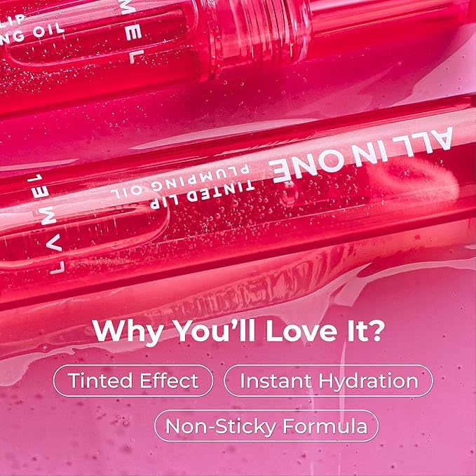 All-in-One Lip Oil - Lightweight, No-Sticky, Tinted, Plumping, Hydrating Lip Gloss - Lip Balm for Day & Night Use, Long-Lasting Lip Stain, Lip Glow Oil, Lip Plumper Tint - Pink Sparkle №402-VivaGrace Women