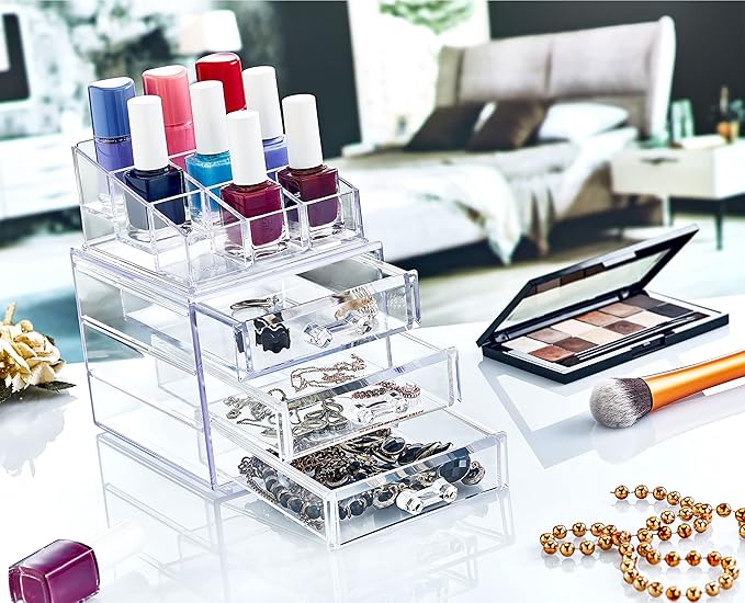 Boxup Makeup Organizer 3 Drawers,Makeup Organizers For Nail Polishers Clear Cosmetic Display Cases Stackable Storage Box With 3 Drawers For Vanity-VivaGrace Women