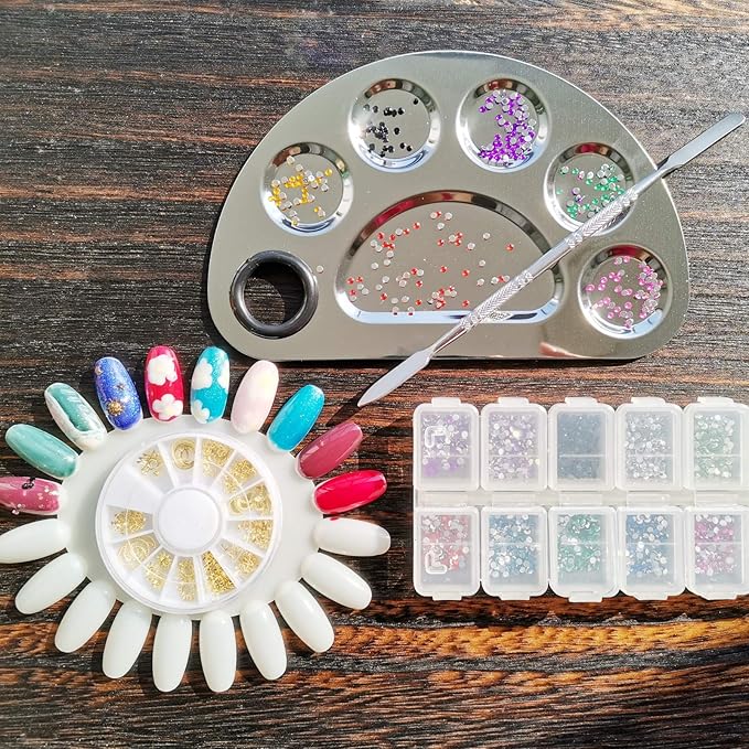 Makeup Palette Stainless Steel Cosmetic Palette 6-well with Spatula Tool for Nail Art Eye Shadow Mixing Foundation Painting Artist Mini Mixing Metal Palette Silver 4.9x3.3inch-VivaGrace Women