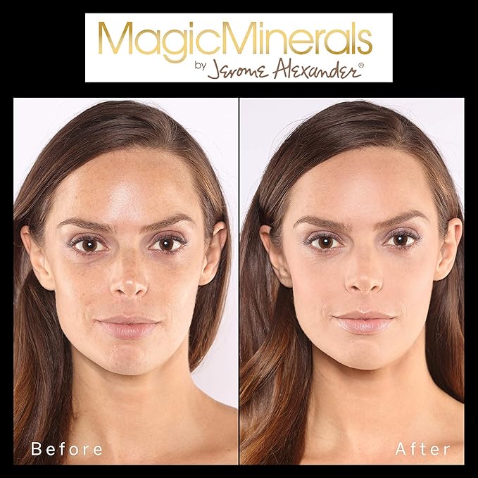 Jerome Alexander MagicMinerals Pressed Mineral Powder Set with Mirror Compact, Extending Lash Mascara, Professional Stubby Brush & Blending Sponge (Medium)-VivaGrace Women