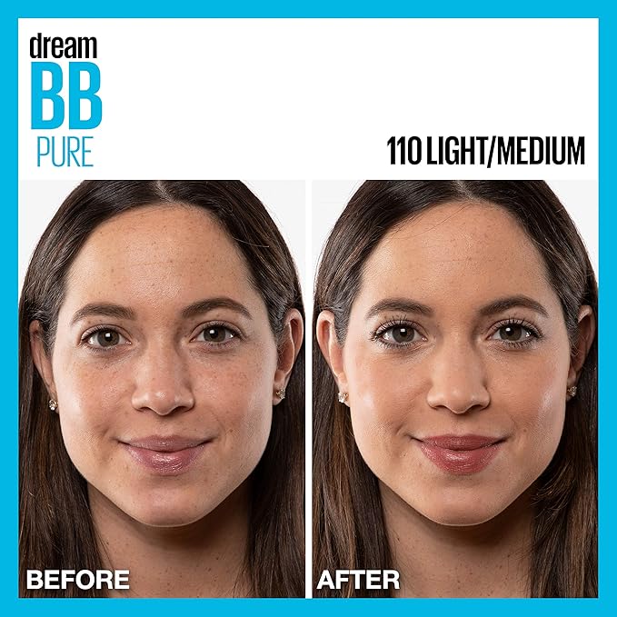 Maybelline Dream Pure Skin Clearing BB Cream, 8-in-1 Skin Perfecting Beauty Balm With 2% Salicylic Acid, Sheer Tint Coverage, Oil-Free, Light/Medium, 1 Count-VivaGrace Women
