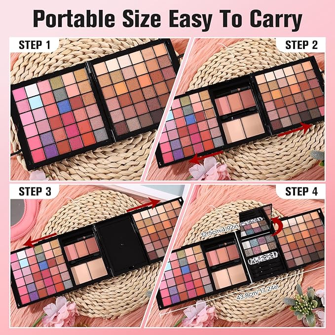 Makeup Sets For Teens Women Full Kits - All in One Gift Makeup Kits For Girls Make Up Set Included Eyeshadow, Blusher, Compact Powder, Eyeliner Pencil For Beginners (N)-VivaGrace Women