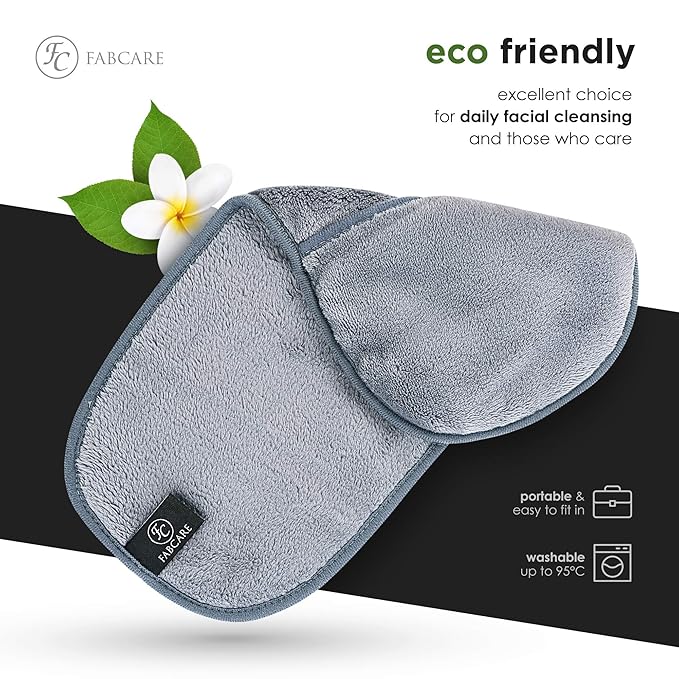 FABCARE Makeup Remover Cloth Microfibre (4 Pieces) - DERMATEST Very Good - Washable up to 95°C - Integrated Removal Glove for Face - Reusable and Washable Microfibre Cloths for Skincare