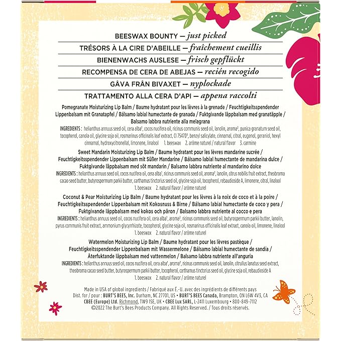 Burt's Bees Gifts, 4 Lip Balm Products, Just Picked Set - Pomegranate, Sweet Mandarin, Coconut Pear & Watermelon (4 Pack)-VivaGrace Women