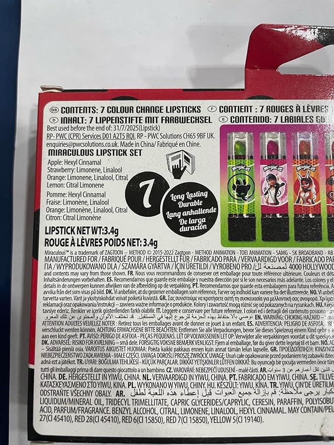 Miraculous Ladybug Cosmetic Lipstick Set - 7 Fruit Scented Color-Changing Lipsticks for Kids - Transforming Lipsticks Turn Pink - Magic Lipsticks Gift Set - Safe & Fun Makeup Kit-VivaGrace Women