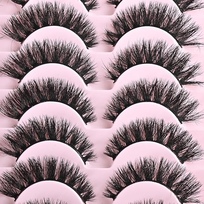 FARRED Wispy Mink Lashes Fluffy False Eyelashes 14 Pairs Fake Eyelashes Natural Look Short Natural Lashes Cat Eye Lash Wispy Volume Eyelash Faux Mink Strip Lashes Pack for Daily Makeup (F19 | 6-13 mm)-VivaGrace Women