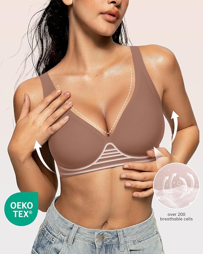 OEAK Womens Deep V Bras Wireless Comfortable Bra Supportive No Underwire Bras Tshirt Push Up Bralettes Plunge Seamless Bra-VivaGrace Women