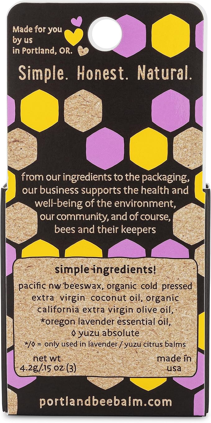 Portland Bee Balm All Natural Handmade Beeswax Based Lip Balm Unscented, Yuzu Citrus and Lavender Assortment 3 Count-VivaGrace Women