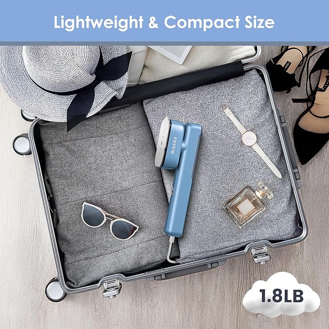 FEPPO Travel Steamer for Clothes, 110-240V Dual Voltage Portable Mini Steamer & Iron 2in1, 1100W Powerful Garment Steamer, Fast Heat Up, Travel Size, HD Display, for Home & Global & Europe Travel-VivaGrace Women