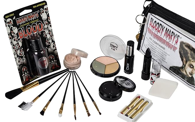 Bride Of Frankenstein Special Effects Makeup Kit - By Bloody Mary - Professional Halloween Monster SFX Makeup - Includes Lipstick, Foundation, Setting Powder, 3 Crayons, 4 Brushes, Eye Shadow & Sponge-VivaGrace Women