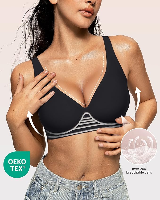 OEAK Womens Deep V Bras Wireless Comfortable Bra Supportive No Underwire Bras Tshirt Push Up Bralettes Plunge Seamless Bra-VivaGrace Women