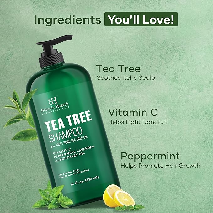 Botanic Hearth Tea Tree Shampoo, Vitamin C, Peppermint, Lavender And Rosemary Oil, Fights Dandruff And Dry Scalp, 16 Fl Oz-VivaGrace Women