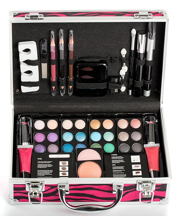 Makeup Kit Gift Set - 51 Piece - 32 Eye Shadows, 2 Blushes, 2 Lip Glosses, 2 Lipsticks, 2 Eye Liner Pencils, 1 Lip Liner Pencil, 1 Mascara - Case with Carrying Handle-VivaGrace Women