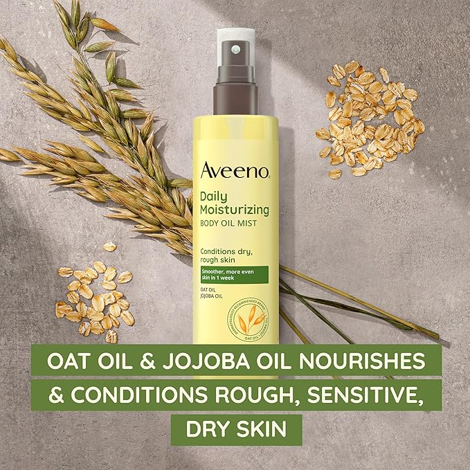Aveeno Daily Moisturizing Body Oil Mist with Oat & Jojoba Oil for Dry Sensitive Skin, Nourishing Body Spray for Smoother Skin, Paraben-, Silicone- & Alcohol-Free, Twin Pack, 6.7 fl. oz, 2 Pack-VivaGrace Women