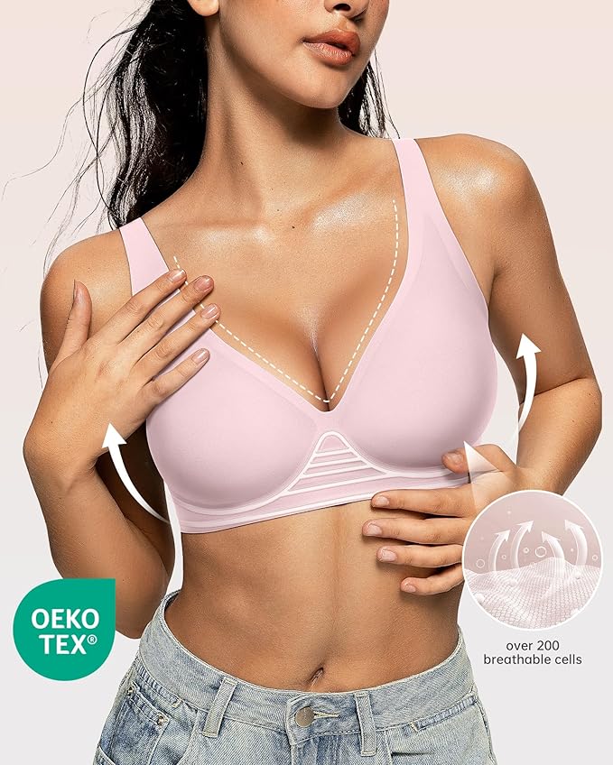 OEAK Womens Deep V Bras Wireless Comfortable Bra Supportive No Underwire Bras Tshirt Push Up Bralettes Plunge Seamless Bra-VivaGrace Women