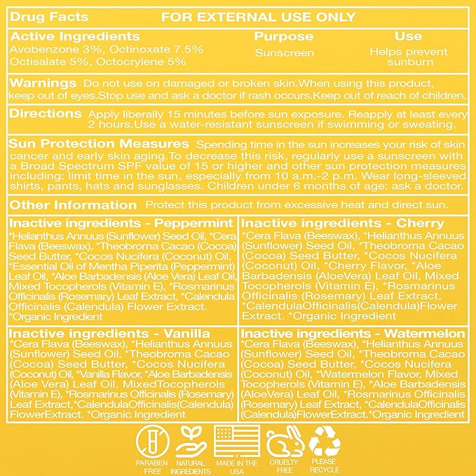 4-Pack Variety SPF 15 Lip Balm - Organic Ingredients, Broad Spectrum UVA/UVB Protection - Hydrating & Moisturizing, USA Made-VivaGrace Women