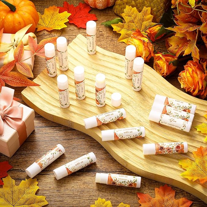 Dunzy 50 Pcs Thank You Gift Lip Balm Bulk Baby Shower Party Favors Bridal Shower Favor Lip Care with Assorted Fruit Flavors Thank You Lipstick for Guest Basket Gift Stuffer (Pumpkin)-VivaGrace Women