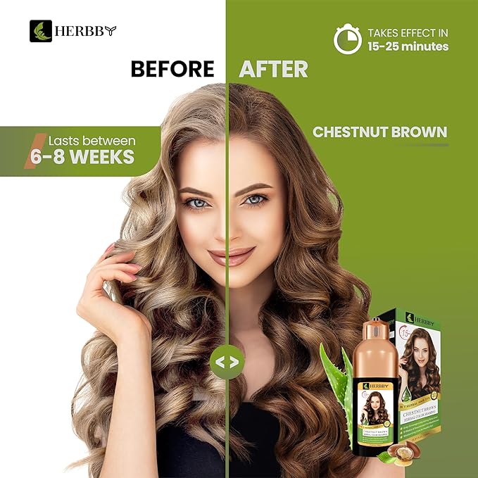 Gray Hair Coverage Shampoo & Conditioner - Color Transform with 9 Herbal Extracts, Long-Lasting (6-8 Weeks), Shiny, Even Coloring, Instant Hair Dye, 500 ml (CHESTNUT BROWN)-VivaGrace Women