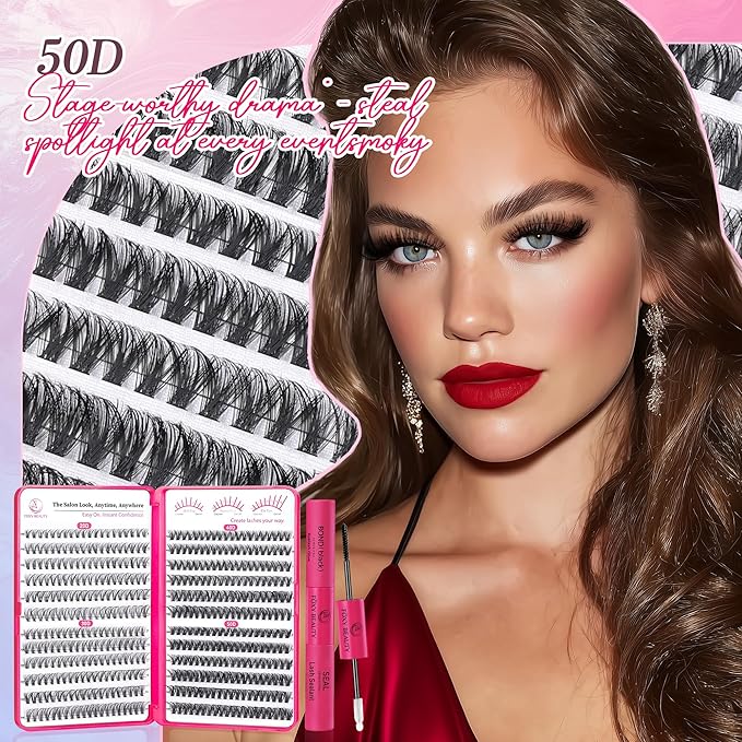 Waltz Lash Clusters Kit - Lash Clusters Lash Extension Kit with Bond and Seal Eyelash Cluster 20D30D40D50D-0.07D Cluster Eyelash Extensions Eyelash Extension Kit DIY at Home-VivaGrace Women