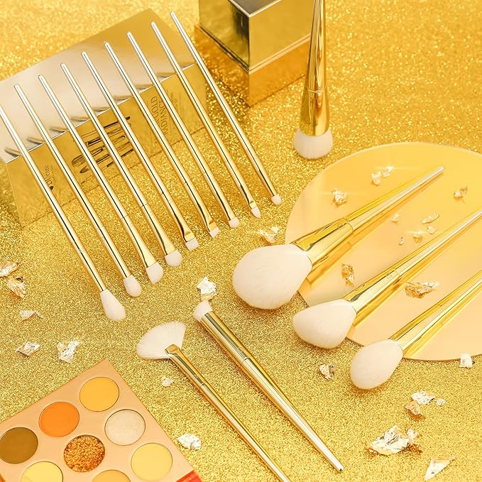 DUcare Makeup Brushes 15Pcs Makeup Brush Set with Holder Premium Synthetic Powder Foundation Contour Blush Concealer Eye Shadow Blending Liner Make Up Brush Kit gold-silver-VivaGrace Women