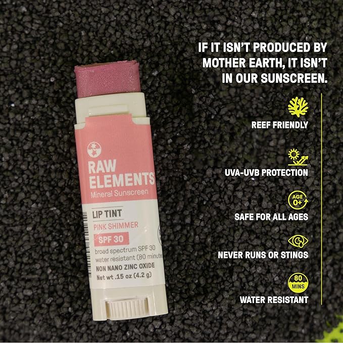 Raw Elements Organic Pink Lip Shimmer Zinc Oxide SPF 30+, 0.15oz-VivaGrace Women