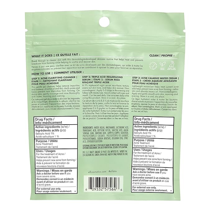 e.l.f. SKIN Blemish Breakthrough Blemish Control Basics Kit, Travel-Size Acne Skincare Routine, Cleanser, Serum & Moisturizer, Vegan & Cruelty-Free-VivaGrace Women