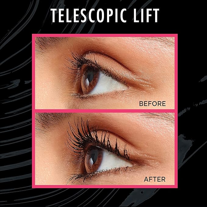 L'Oreal Paris Telescopic Lift Mascara, Lengthening and Volumizing Eye Makeup, Lash Lift with Up to 36HR Wear, Waterproof, Black, 0.33 Fl Oz