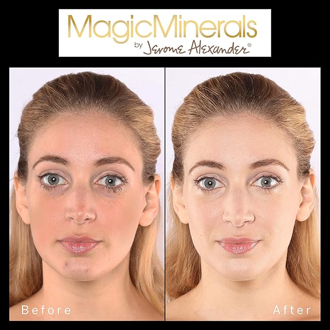 Jerome Alexander MagicMinerals Pressed Mineral Powder Set with Mirror Compact, Extending Lash Mascara, Professional Stubby Brush & Blending Sponge (Medium)-VivaGrace Women