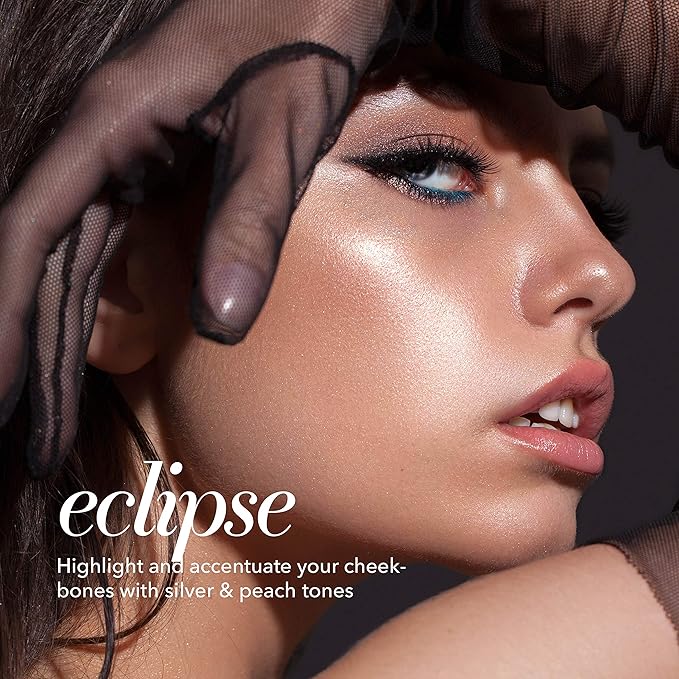 Pippa of London Eclipse Highlighter Palette 381 Make Up for Cheeks and Face with 4 Luxury Highlighters in a Silver Gold Case with Mirror-VivaGrace Women