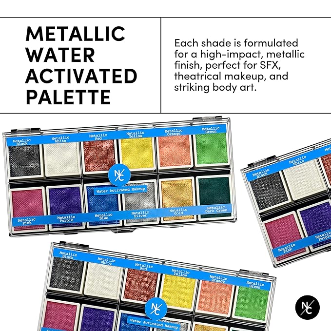 Metallic 12-Color Palette - Luxurious Water-Activated Makeup for Face & Body - Shimmering Shades for SFX, Cosplay, Theater, Film & TV Makeup Artists-VivaGrace Women
