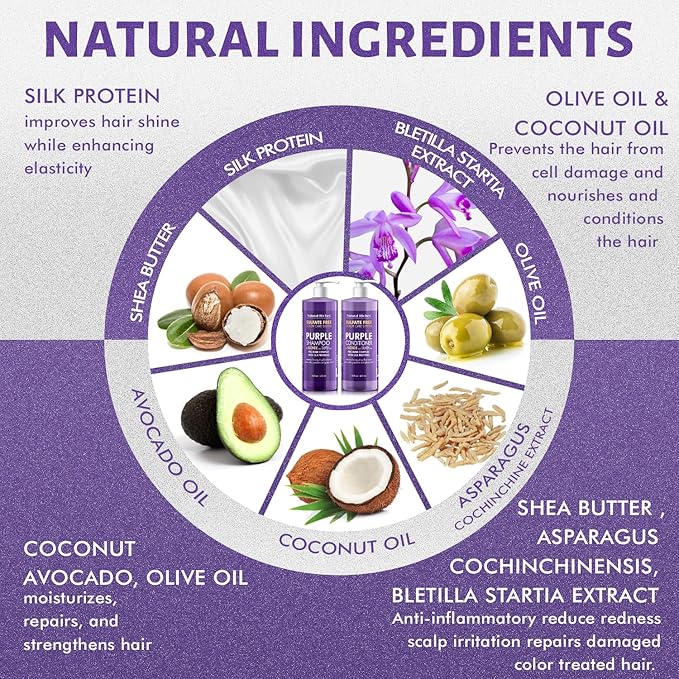 Natural Riches Purple Shampoo and Conditioner Set Sulfate Free Salon Grade for Silver Blonde Platinum Hair. Removes Yellow & Brass tones. Grey Highlighted Hair 16x2 fl oz-VivaGrace Women
