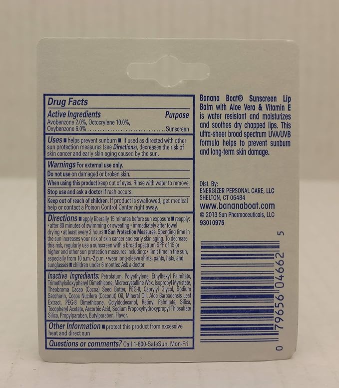 Banana Boat Spf#45 Lip Balm Sunscreen 0.15 Ounce (12 Pieces) Strip (4ml)-VivaGrace Women