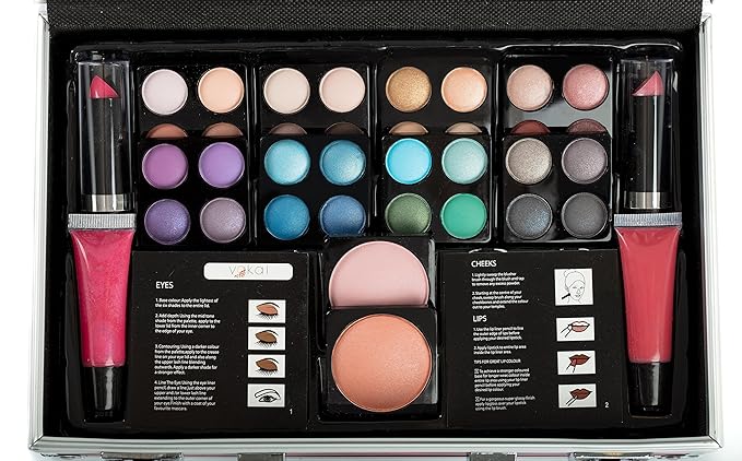 Makeup Kit Gift Set - 51 Piece - 32 Eye Shadows, 2 Blushes, 2 Lip Glosses, 2 Lipsticks, 2 Eye Liner Pencils, 1 Lip Liner Pencil, 1 Mascara - Case with Carrying Handle-VivaGrace Women