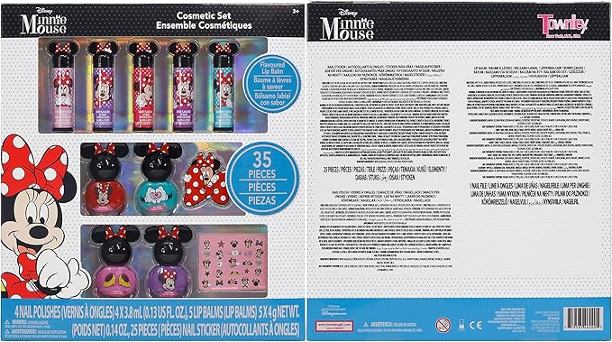 Townley Girl Disney Minnie Mouse Sparkly Cosmetic Makeup Set for Girls with Lip Balm Nail Polish Nail Stickers-35 Pcs|Perfect for Parties Sleepovers Makeovers|Birthday Gift for Girls above 3 Yrs, Kid-VivaGrace Women