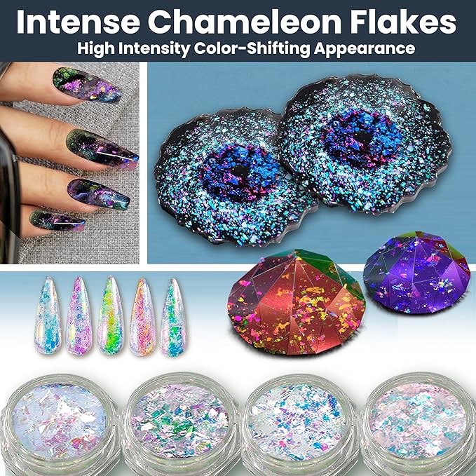 Chameleon Flakes & Chameleon Aurora Opal Flakes - Chameleon Flakes for Resin, Nails - Chameleon Mica Powder for Epoxy Resin, Paint-VivaGrace Women