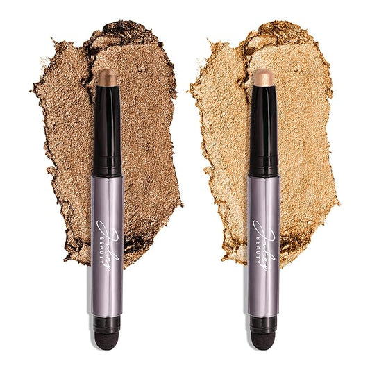 Julep Eyeshadow 101 Crème-to-Powder Waterproof Eyeshadow Stick Duo – Long-Lasting, Crease-Proof, Easy Apply with Built-in Smudger - Bronze Shimmer and Warm Gold Shimmer-VivaGrace Women