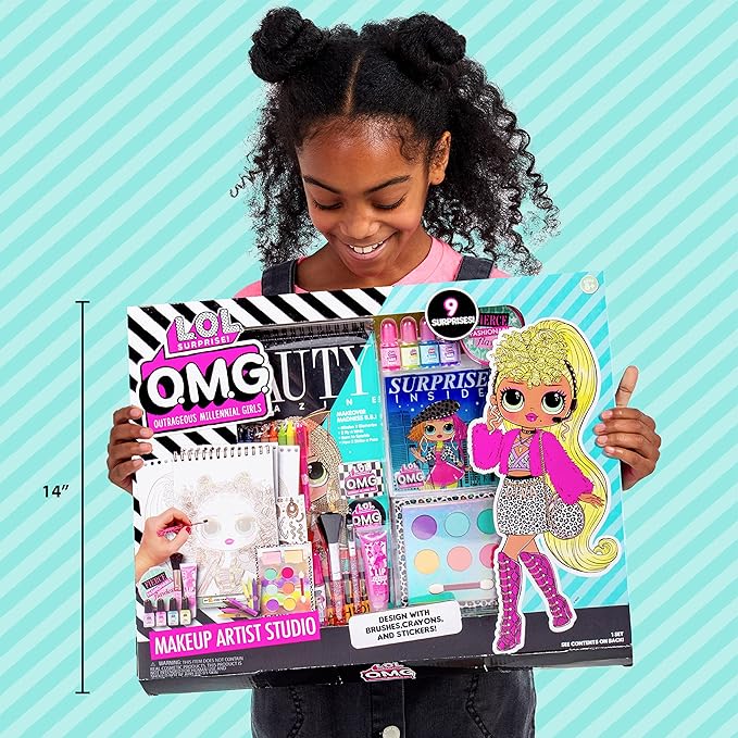 Horizon Group USA LOL OMG Make Up Artist Studio, DIY Craft Kit, Design with Brushes, Crayons & Stickers.Use Stencils to Color in Make-Up.Nail Polish, Decals & Surprise Blind Bags Included-VivaGrace Women