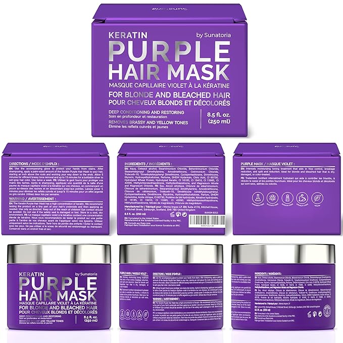 SUNATORIA New Keratin Purple Hair Mask- Blonde Hair Purple Toner - Repair & Nourishment Treatment For Bleached, Brassy Hair - Blue Hair Mask, No Yellow Tones - Deep Conditioner For Color Treated Locks-VivaGrace Women