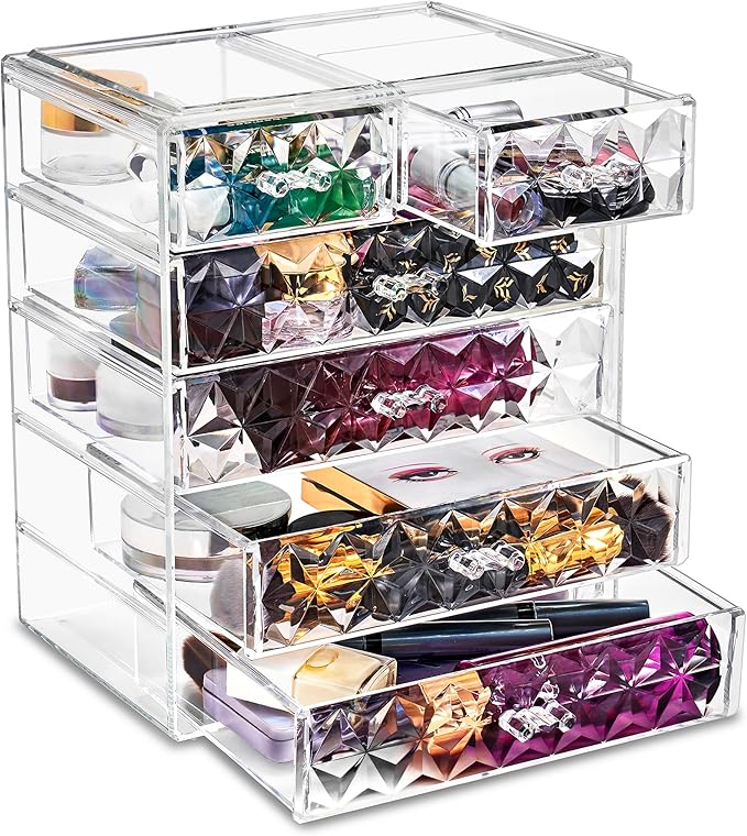 Sorbus Acrylic Makeup Organizer - Organization and Storage Case for Cosmetics Make Up & Jewelry - Big Clear Makeup Organizer for Vanity, Bathroom, College Dorm, Closet, Desk (4 Large, 2 Small Drawers)-VivaGrace Women