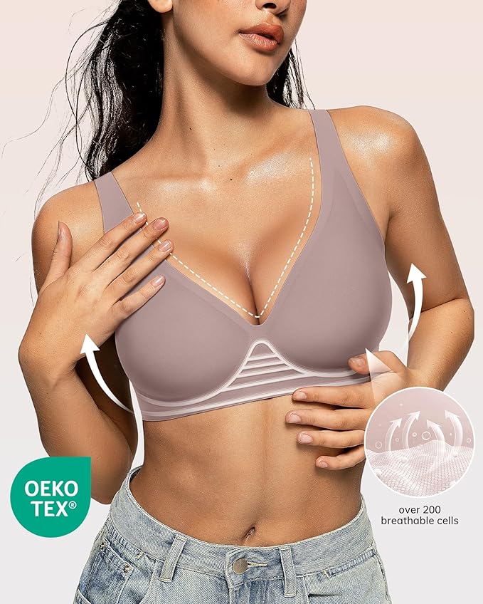 OEAK Womens Deep V Bras Wireless Comfortable Bra Supportive No Underwire Bras Tshirt Push Up Bralettes Plunge Seamless Bra-VivaGrace Women